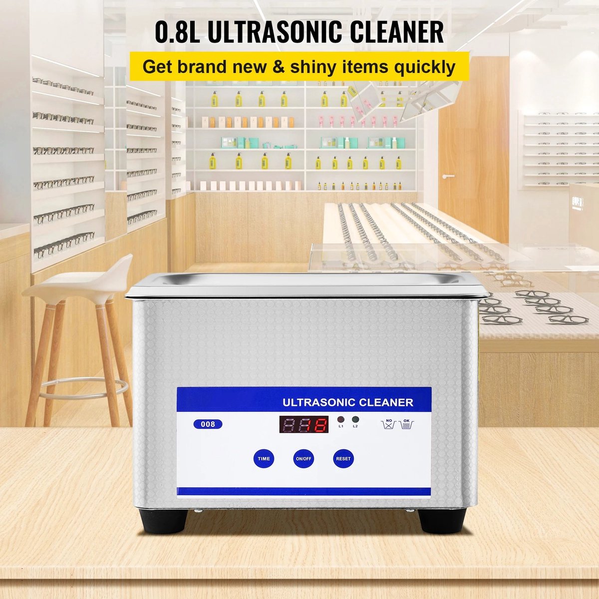 Lamor Ultrasoon Reiniger - Ultrasone reiniger - Ultrasoonreinigers - 17,5 x 11 x 12,5 cm - LED-display - 35W - Roestvrij staal