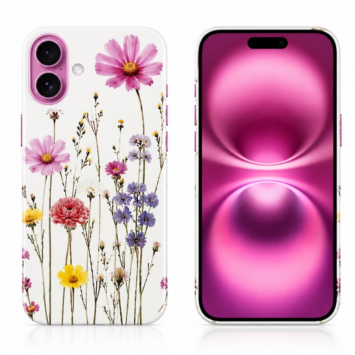 Hoesje geschikt voor iPhone 16 Plus – Wild Bloemen – Exclusief Design – Polycarbonaat – Floral
