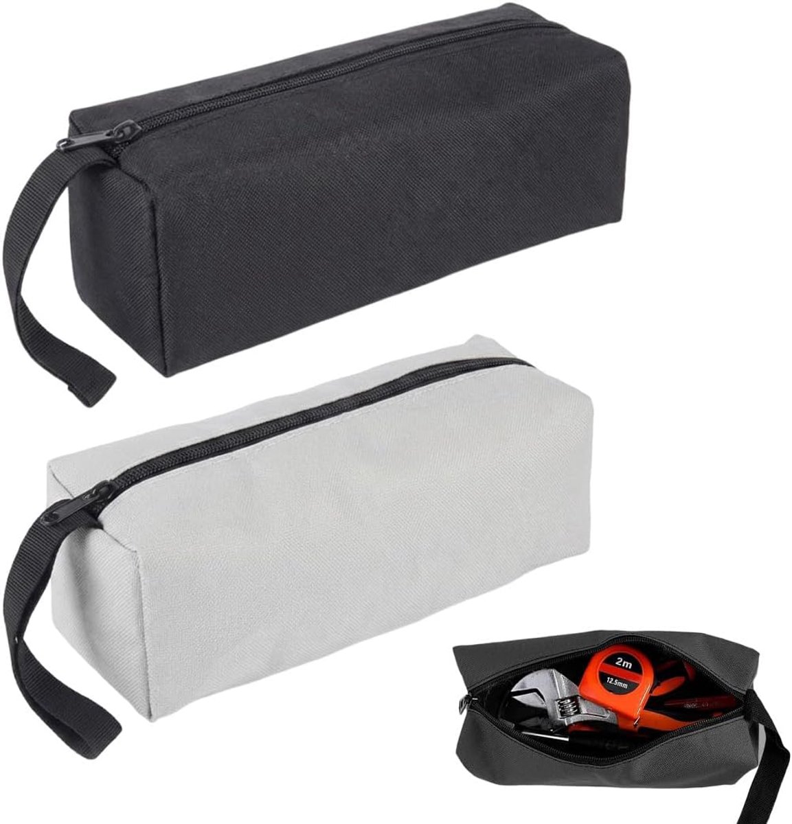 2 Stuks Gereedschapsdraagtas Klein en Draagbaar Polyester 600D Multifunctioneel met Rits voor Tuinieren Buitenwerk en Opslag van Kunstvoorwerpen (Zwart/Grijs)