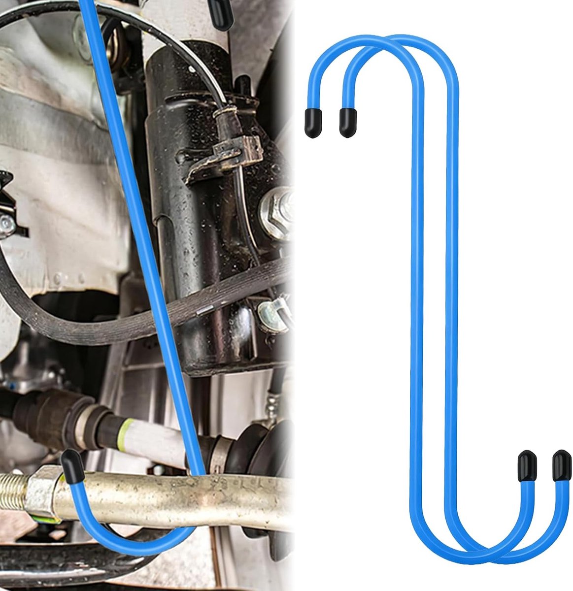 2 stuks remklauwhaken, S-vormige remklauwhangers met rubberen punten, remklauwgereedschapsset, haken voor remblokken, assen, schijfremmen en diverse auto-reparatiewerkzaamheden (blauw)