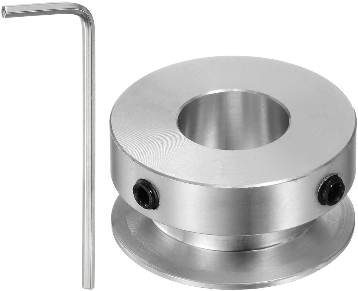sourcing map Enkelgroef-riemschijf 12 mm vaste boring 30 mm buitendiameter aluminiumlegering met inbussleutel voor boormachine 6 mm PU ronde riem