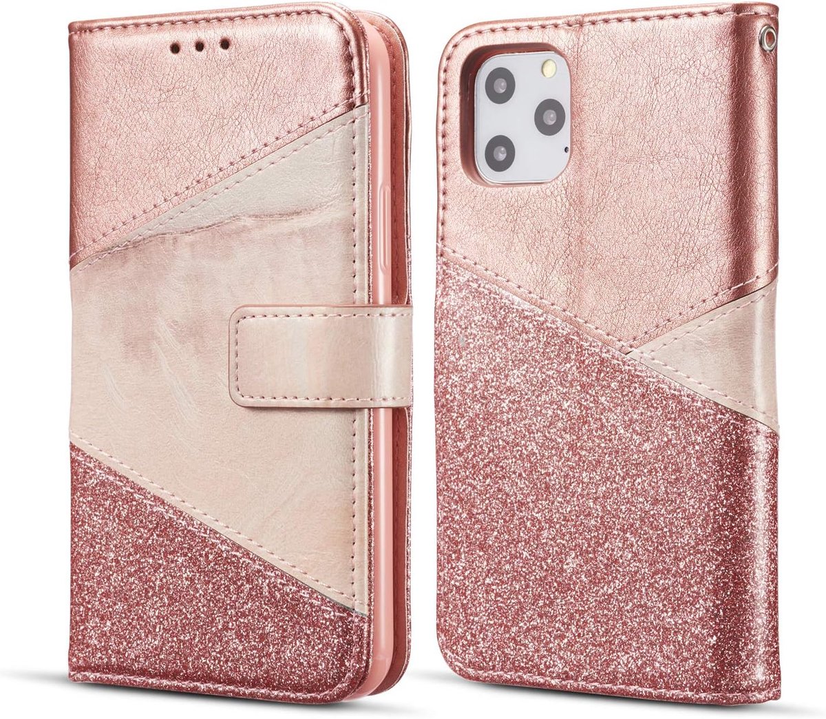 Luxe beschermhoes voor iPhone 13, luxe beschermhoes met magneetsluiting, PU-leer, keramisch patroon, kaartsleuven, flip portemonnee, telefoonhoes, compatibel met iPhone 13, roségoud