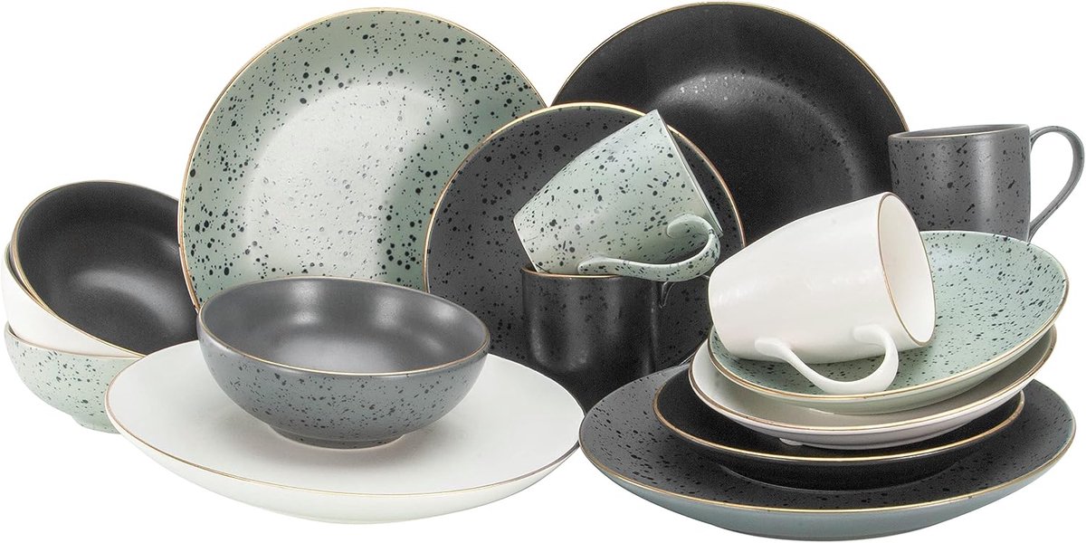 14634, Serie Industrial Gold, Servies Set, Combiservies 16-Delig, Steengoed, 35.5 x 35 x 34.5 cm