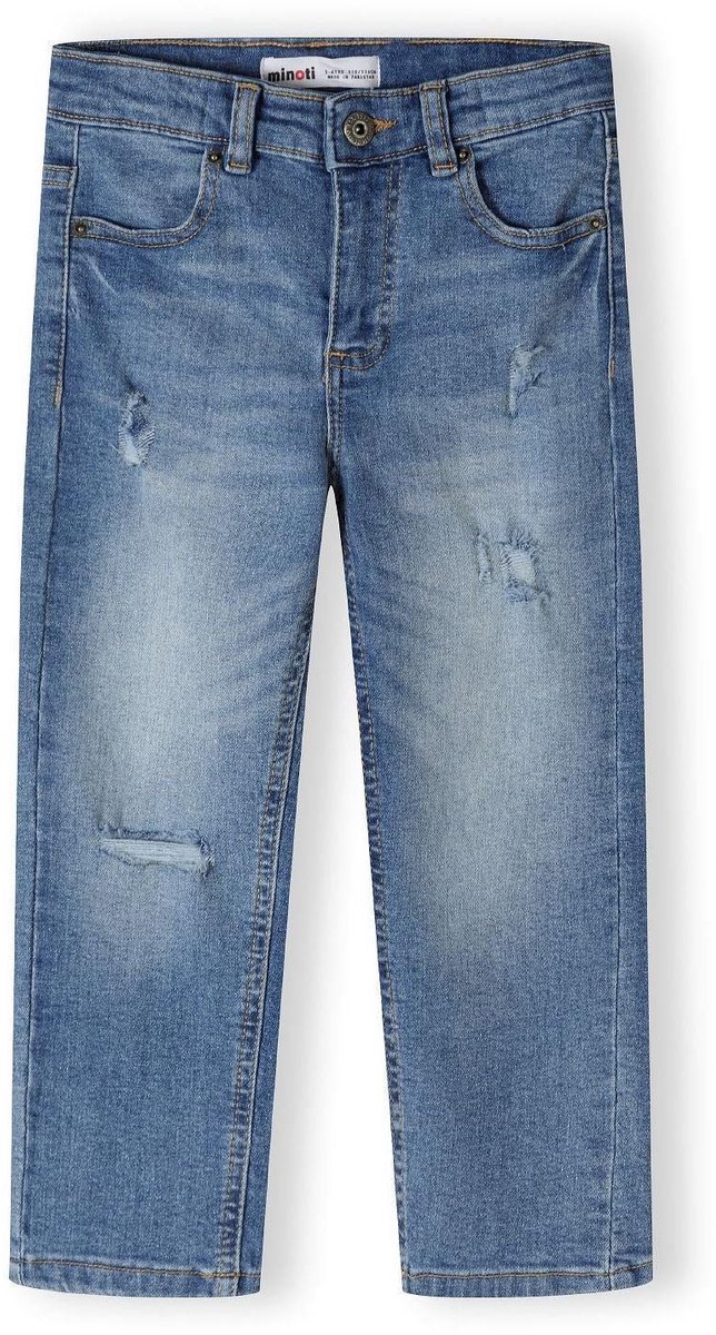 Minoti spijkerbroek jongens straight fit denim navy - gescheurd