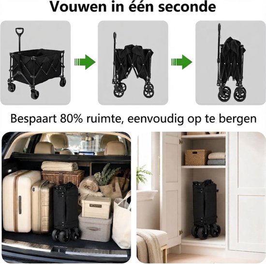 NIVA® Bolderkar - Festival Trolley Multifunctionele Kar - Opvouwbare Handkar - Zwart - 90cm x 60cm x 50cm van Niva — afbeelding 5