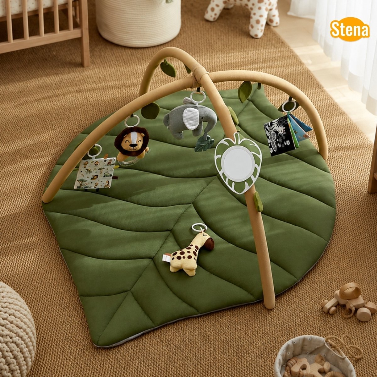 Stena Babygym - Speelkleed Baby met Boog - Jungle+ - 8 Speeltjes - Speelmat - Trendy Design - 0 tot 18 Maanden — afbeelding 10