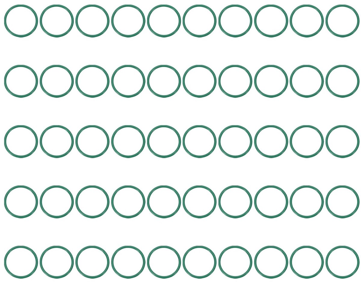 O-ring van gefluoreerd rubber, 20 mm OD, 17 mm ID, 1,5 mm breed, 50 stuks afdichting, Fkm metrisch, vervanging voor hydraulische slangen en kranen, groen