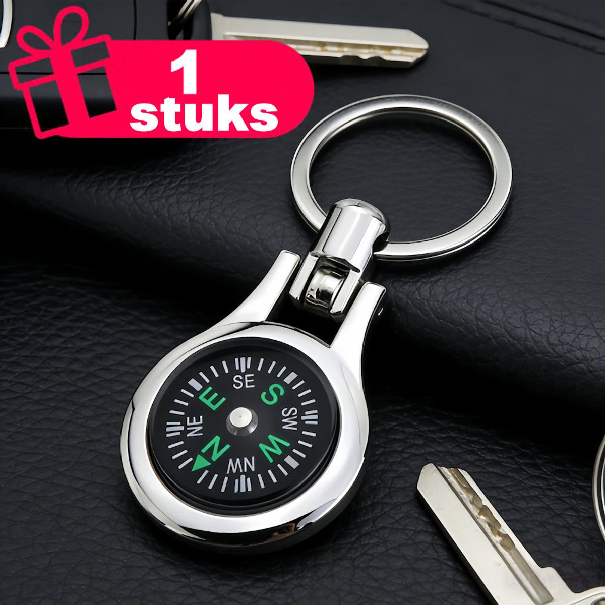 Decopatent - Premium Keychain - Kompas Sleutelhanger - Metalen Sleutelhanger met Kompas - Zilver - Outdoor Sleutelhanger - Survival Accessoire - Cadeau voor Wandelaars & Avonturiers