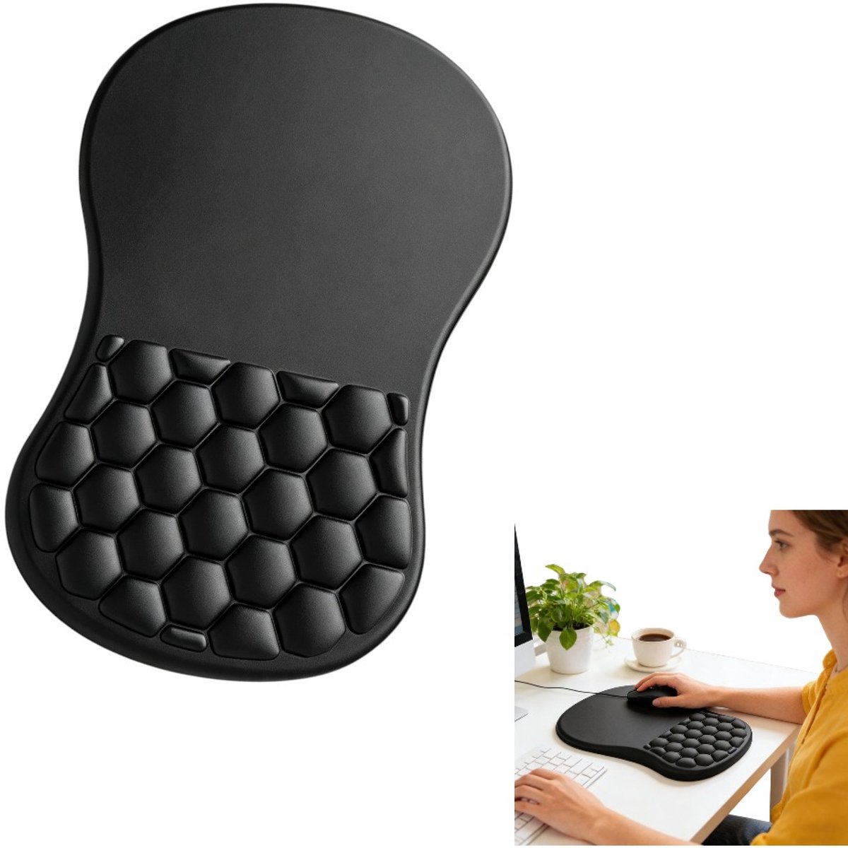 Zwarte muismat - met handpalmsteun - antislip polssteun - geschikt voor tieners, volwassenen, laptops, thuisgebruik, studentenkamers - 31*21*3 cm