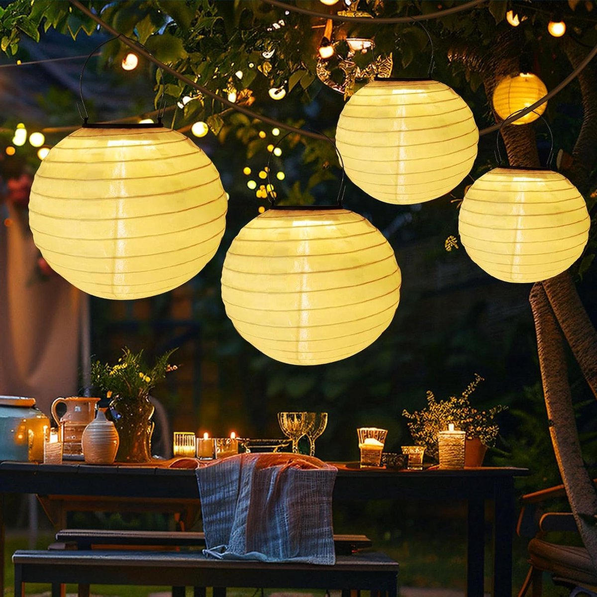 Zonne-energie Lantaarns - Solar Lampionnen - Buiten Decoratie - Waterdicht Ontwerp - 20 cm - Warmwit