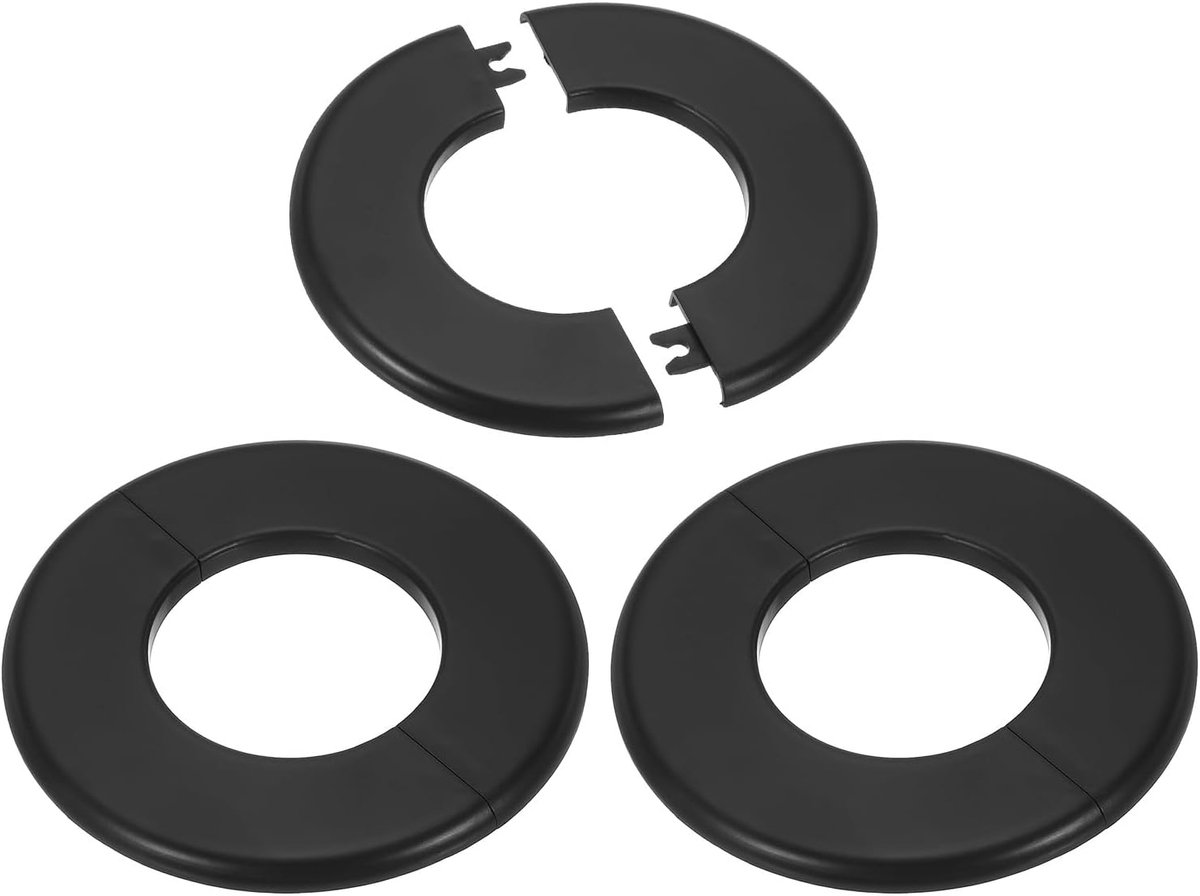 Muursplitflens 64mm/2.52", 3 stuks ABS ronde zelfklevende sierplaat beugel voor waterpijpkraandecoratie, zwart