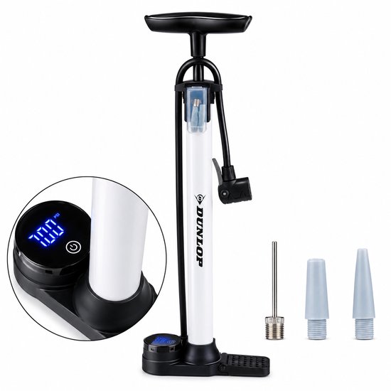 Dunlop Digitale Fietspomp met Drukmeter - Fiets Pomp Geschikt Voor Schrader Presta Dunlop Ventiel - Ballenpomp 120 PSI 8.3 BAR - Inclusief Ventieladapters en Naald