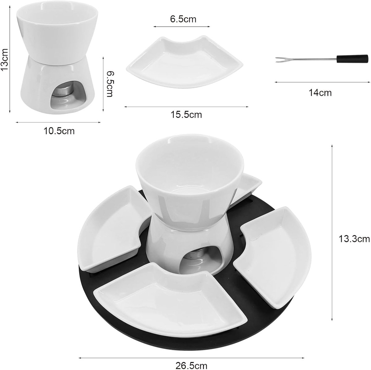 Fondue Set - Kaasfondue Chocoladefondue - Desserts Maken - Inclusief 4 Bakjes 4 Vorkjes - 300 ml - Wit – foto 6