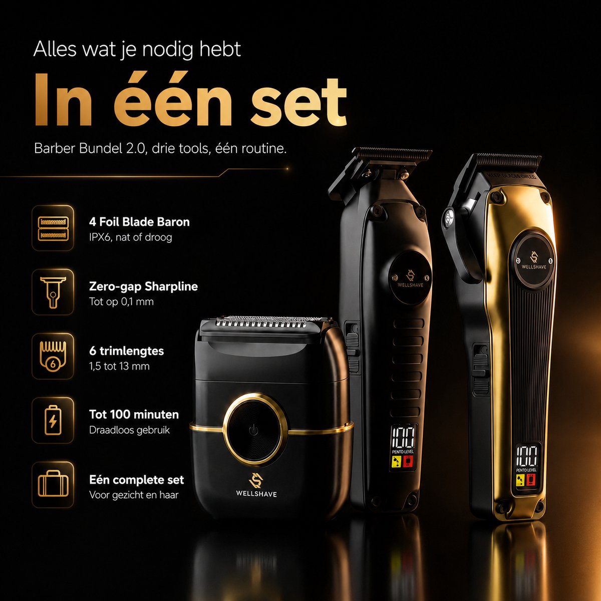 Wellshave Barber Bro 2.0 - Barber Set - Kappers set - Tondeuse Mannen - Foil Shaver - Hair Clipper - Kappers Tondeuse - Trimmer voor haar & baard - Head Shaver - Tondeuse set thumbnail 2