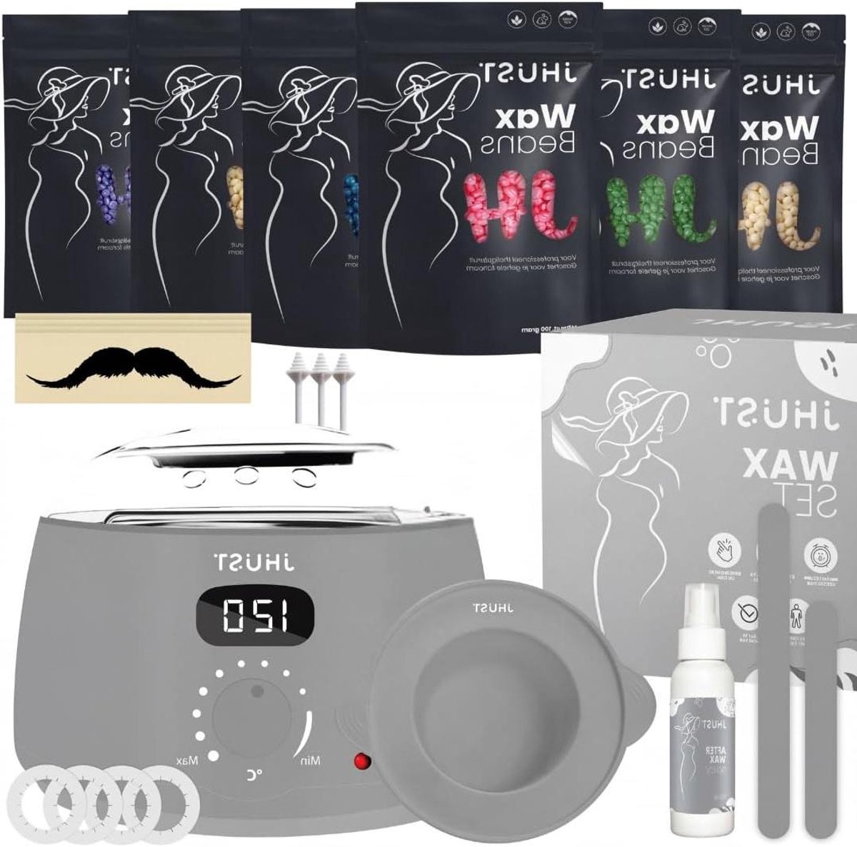 Wax Apparaat Set - Harsverwarmer Kit - Effectief Ontharen - Krachtige Stabiele Heater - 600g Bonen - Grijs