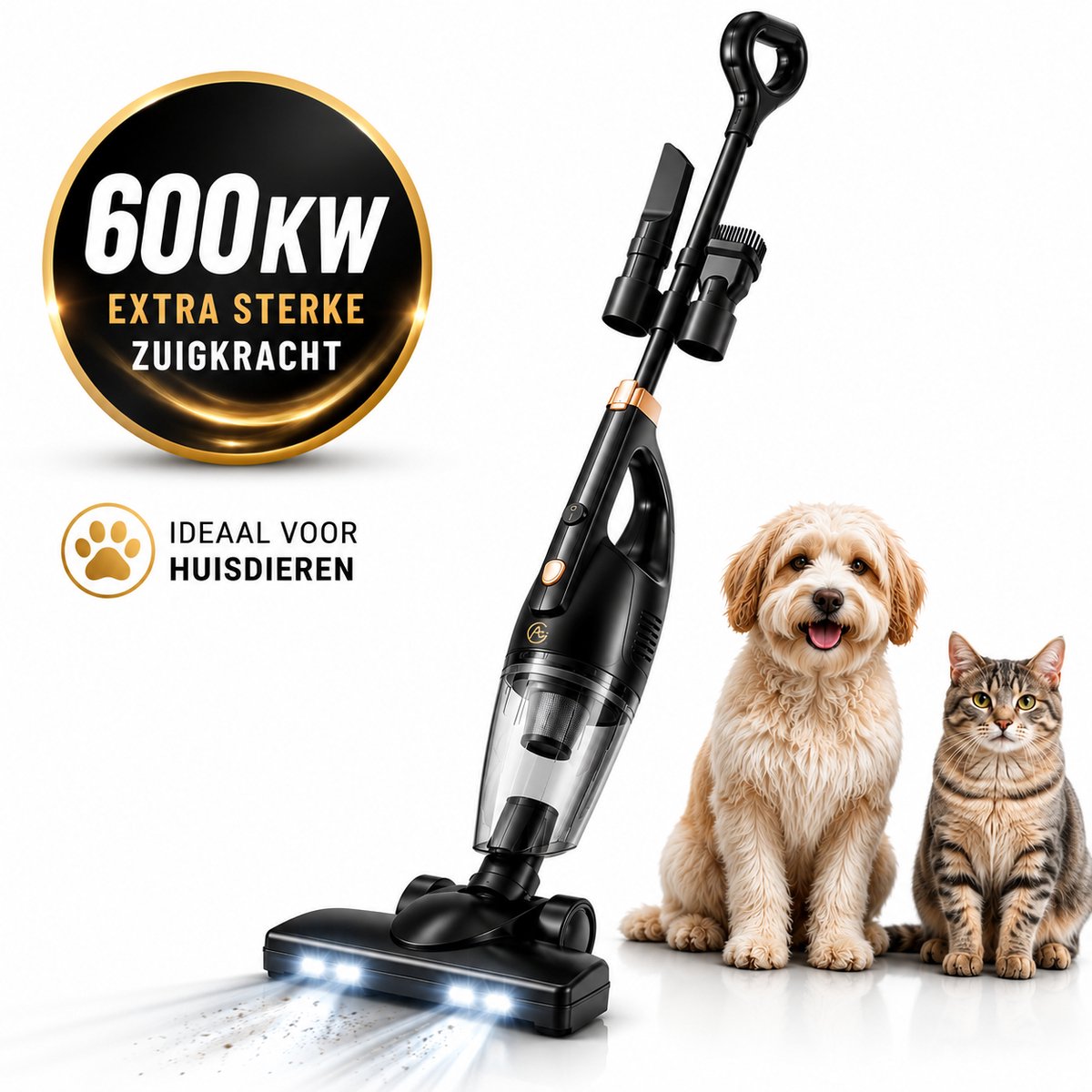 AG3500 Steelstofzuiger - Zonder Zak - 600W - Sterke Zuigkracht - Vacuum Cleaner - 3-in-1 Snoerstofzuiger - HEPA Filter - Vacuum Cleaner -LED Verlichting - Handstofzuiger - Lichtgewicht - Kruimeldief - Geschikt voor Dierenharen - Black