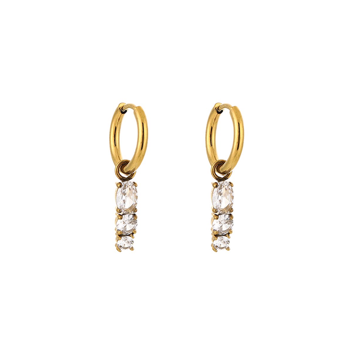 Stainless Steel Geometrische Zirkonia Bar Bedel Oorringen – Luxe Lineaire Hoops – RVS - Goud