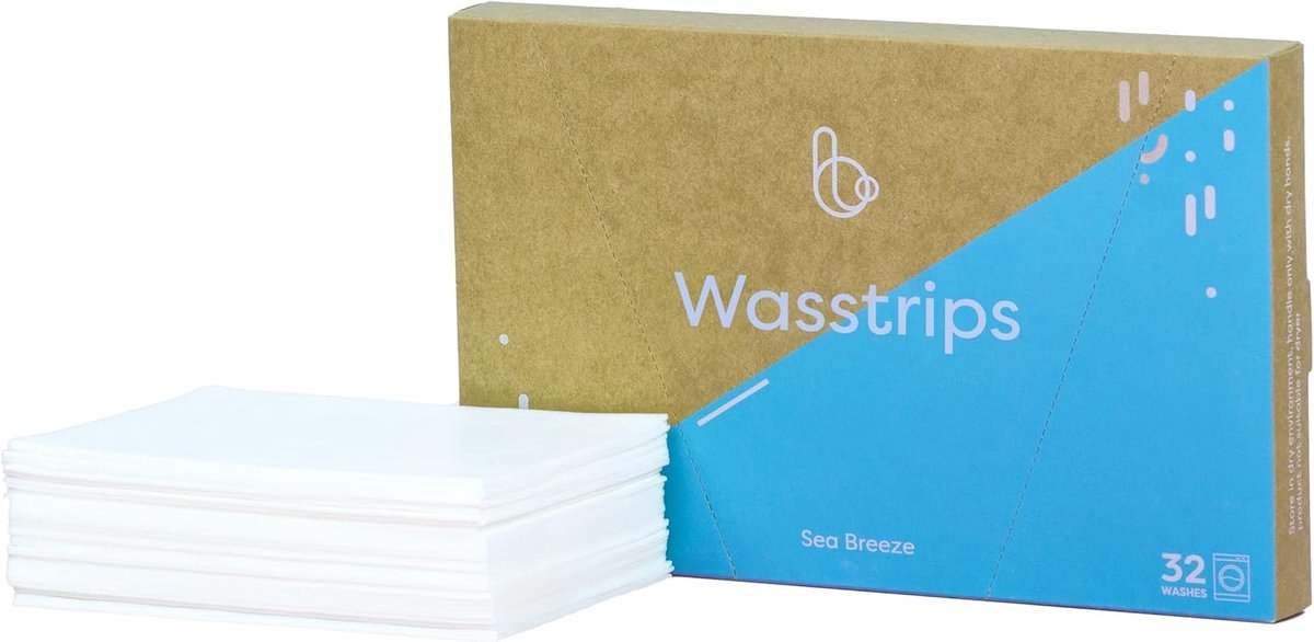 SnelShoppen - Universele Wasstrips - Eco Vriendelijk Wasmiddel in Vellen - Biologisch Afbreekbaar, Plantenbasis, 32 Wasbeurten, Zeebries Geur, Voor Al