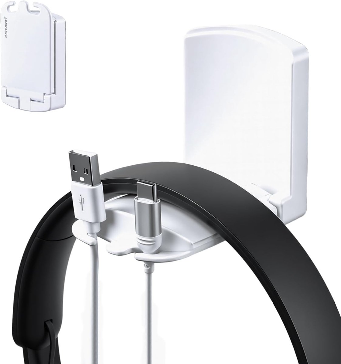 SnelShoppen - 2 Stuks Opvouwbare Universele Hoofdtelefoonhouder voor Bureau en Muur, Zelfklevende Koptelefoonhaak met Siliconen Pad, Ruimtebesparend e