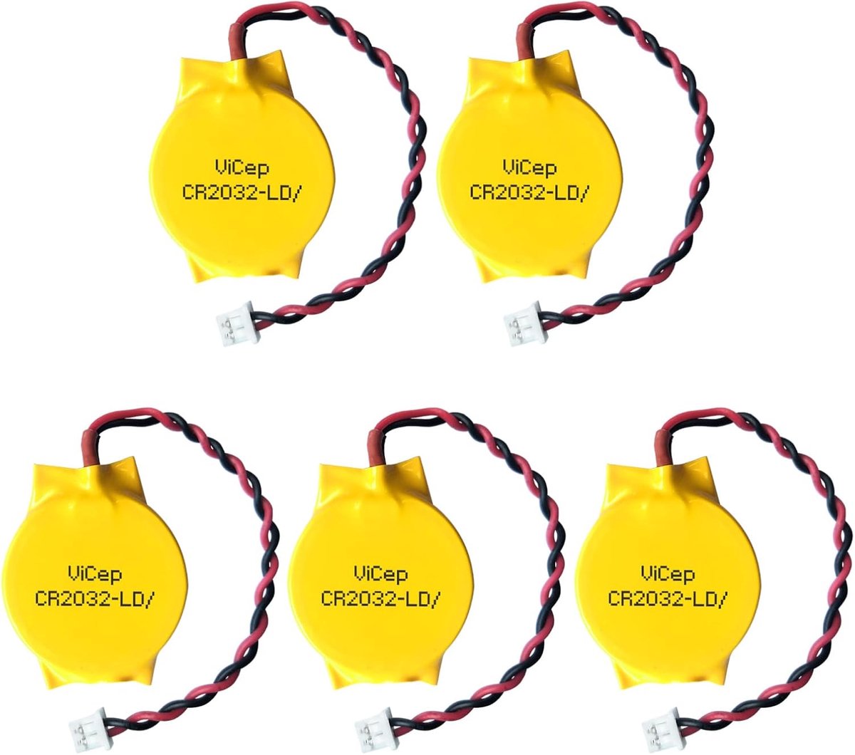 SnelShoppen - 5 Pack CR2032 CMOS Batterijen 3V - Vervangingsbatterijen voor Moederbord BIOS - Inclusief 2 Draadconnectoren en MOLEX Connector - Ideaal
