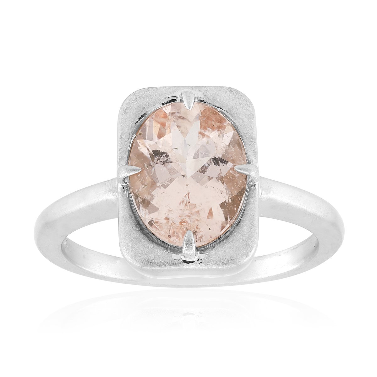 Cavill - Zilveren Ring met Braziliaanse Morganiet 1,54 ct - 925 Sterling Zilver Geplatineerd - Ovaal Slijpsel - Smal & Elegant Unisex Sieraad