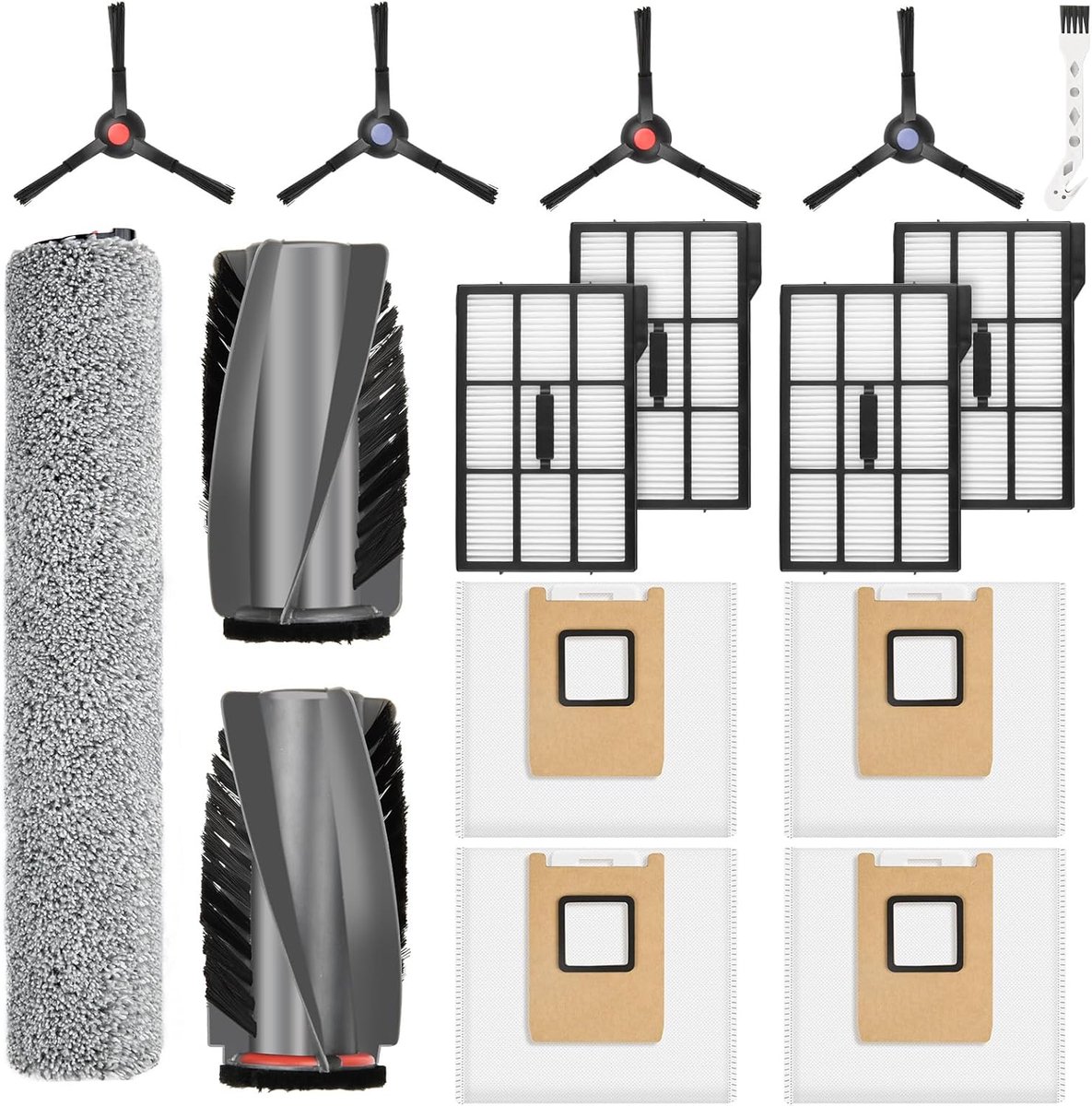 SnelShoppen - 16-delig Accessoire Set voor Robotstofzuiger, Inclusief Hoofdborstels, Stofzakken, HEPA Filters en Schoonmaakborstel, Geschikt voor E25/