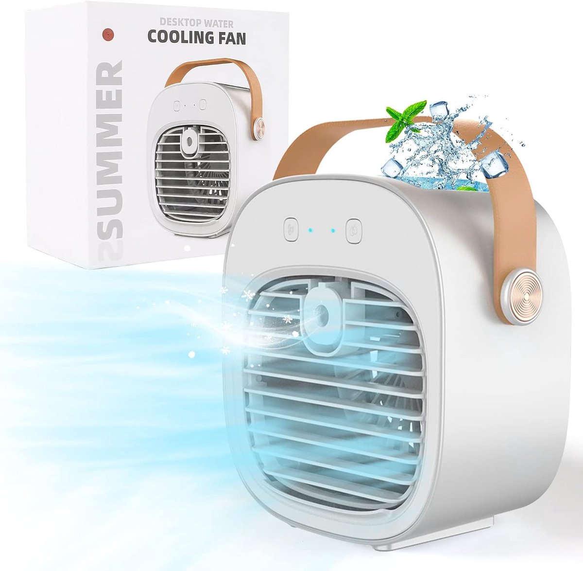 2-in-1 Mini Aircooler Draadloos – Luchtkoeler & Luchtbevochtiger met 4000 mAh Accu, USB Oplaadbaar, 3 Snelheden, Persoonlijke Koelventilator voor Bureau, Slaapkamer & Camping
