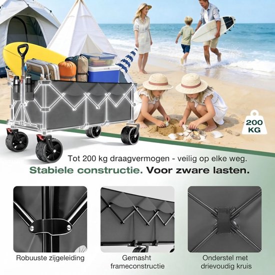 JCP® Bolderkar - Opvouwbare Handkar - Opvouwbare Bolderkar 300L - Grijs - 123cm x 57cm x 97cm van Jcp — afbeelding 4