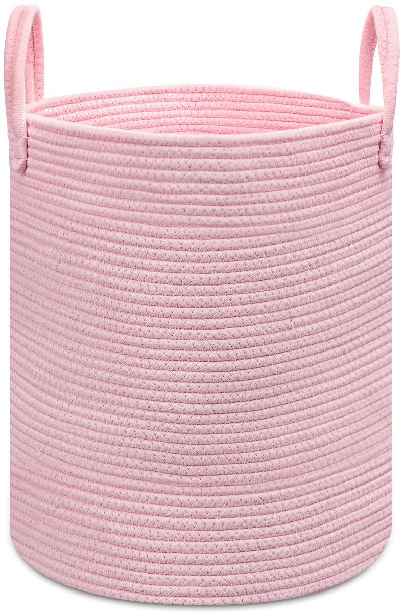 SnelShoppen - Roze Gevlochten Wasmand voor Speelgoed en Babykleding - Kinderen, Meisjesdecoratie, 38 x 45 cm, Perfect voor Kinderkamer en Opbergruimte