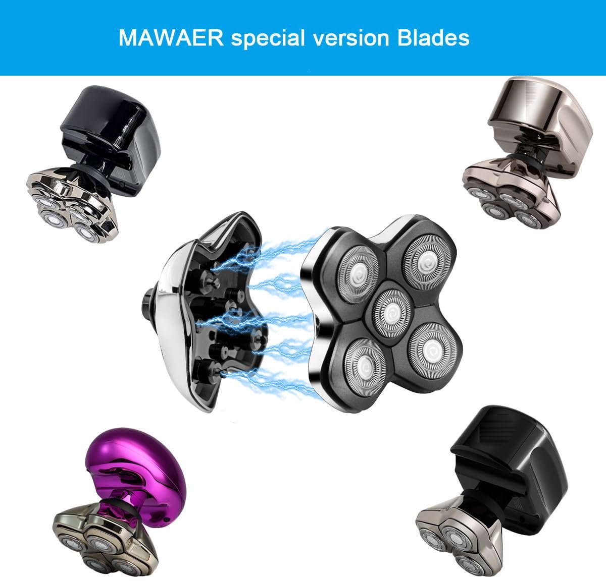 SnelShoppen - Magnetische 5 Blade Vervangkoppen voor Scheerapparaat, Geschikt voor Skull Shaver 4 & 3 Head Series, Hoogwaardige Kwaliteit, Eenvoudige