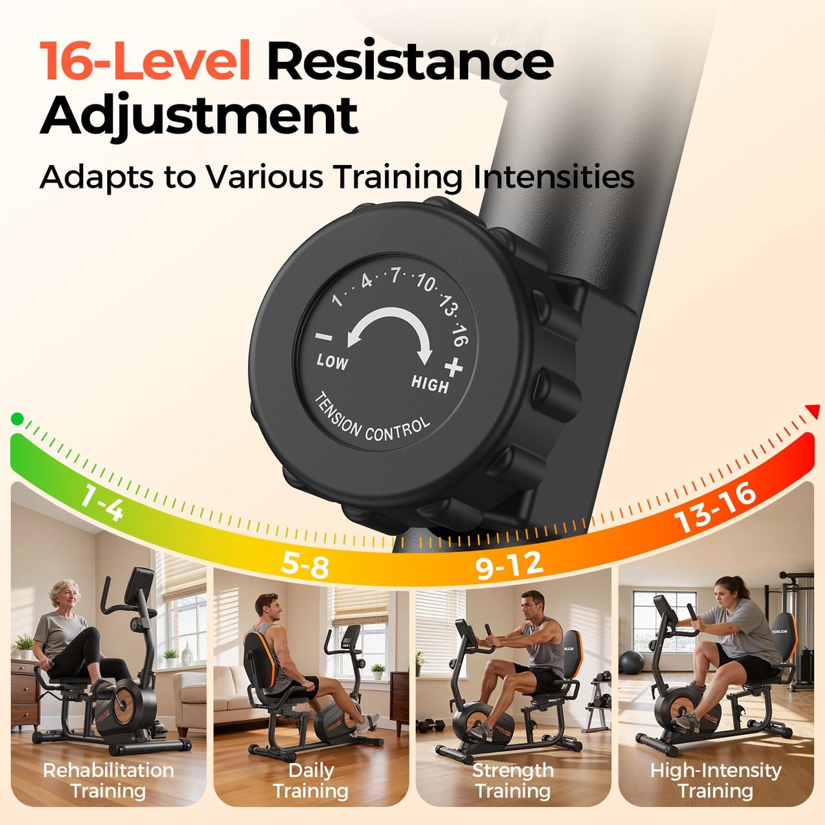 SnelShoppen - YOSUDA Ligfiets Hometrainer met Magnetische Weerstand, 16 Weerstandsniveaus, Stil Recumbent Bike voor Thuis met Verstelbare Zitting, LCD