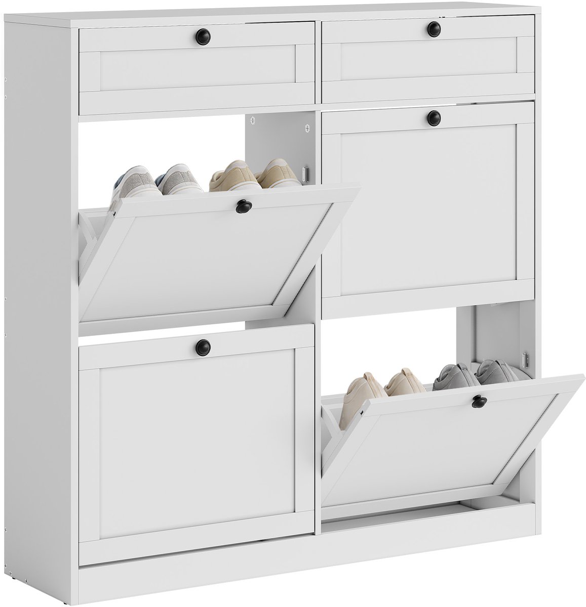 Schoenenkast met 4 deuren en 2 laden- schoenenrek afmetingen 100×26×100 cm- wit