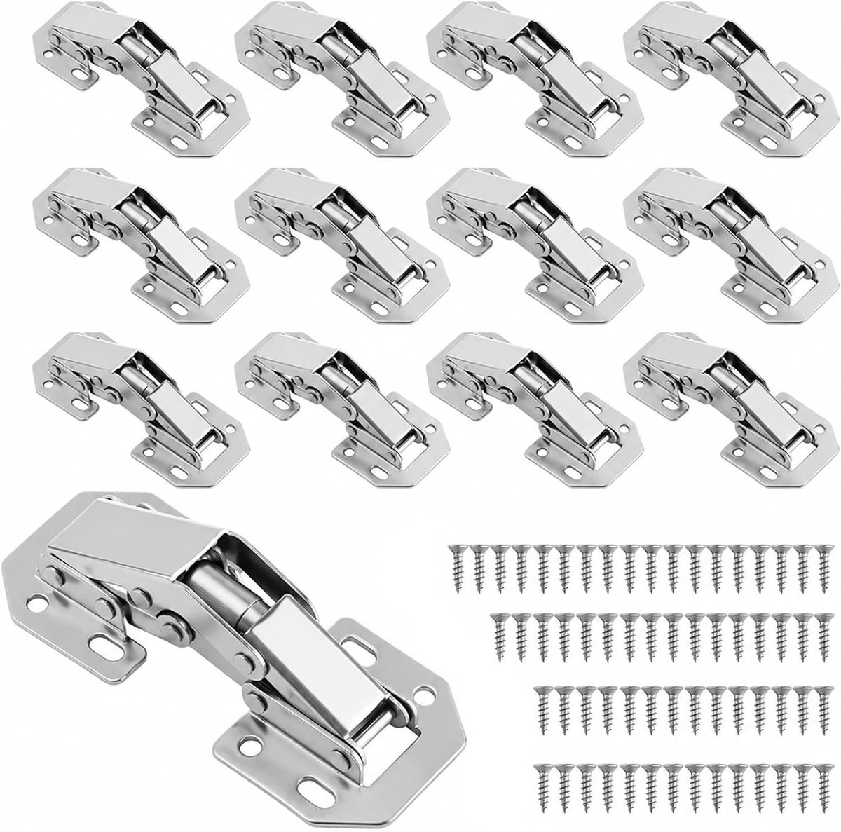 12 Stuks Keukenkast Scharnier - Soft Close Deurscharnier - Volledige Overlay Hydraulisch Scharnier - Mute Design - Inclusief Schroeven - Voor Keuken en Garderobe