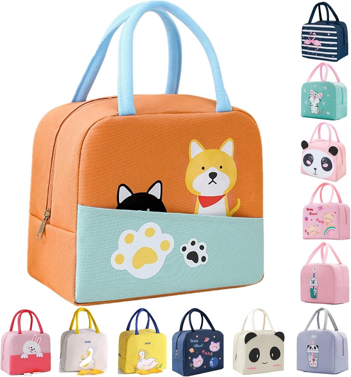 Lunchtas - Geïsoleerde Lunchbox voor Dames en Kinderen - Koeltas met Schattig Hondenpatroon - Waterdicht en Opvouwbaar - Compacte Voedselkoeler voor School en Werk - Oranje