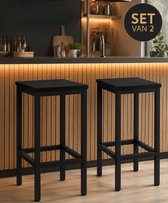 Barkrukken Set van 2 - Industriële Barstoelen voor Keuken en Bar - Houtlook/Zwart - IN-HOMEXL Helpa