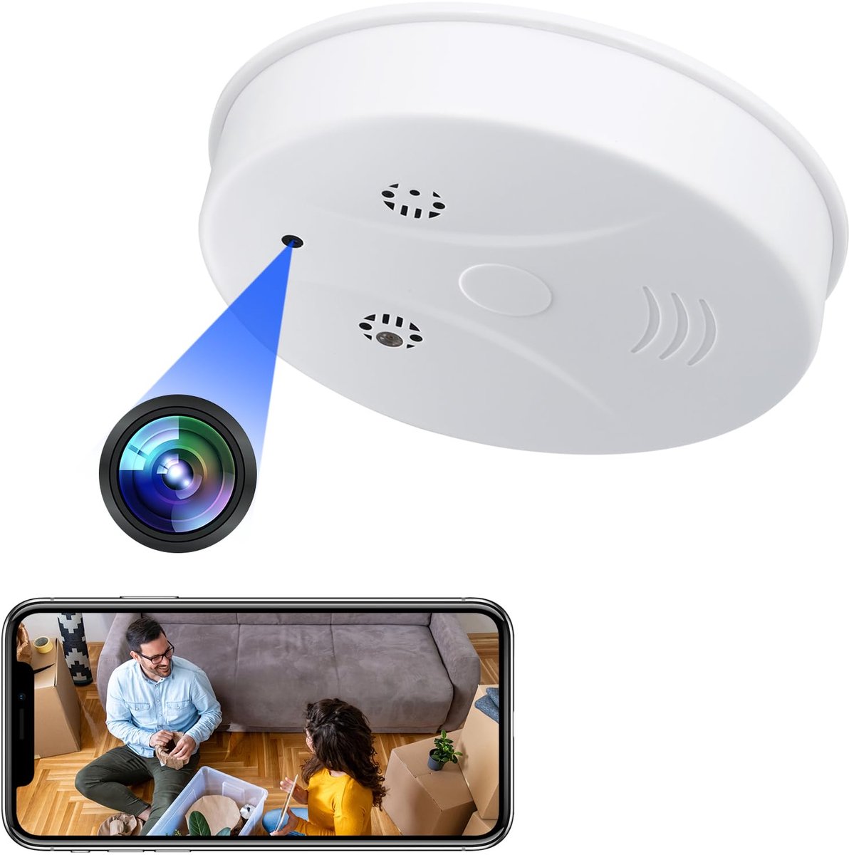 SnelShoppen - Spionagecamera Wifi 2,4/5 GHz, Verborgen Rookmelder met HD 1080p, Draadloze Nachtzicht Camera met Bewegingsdetectie