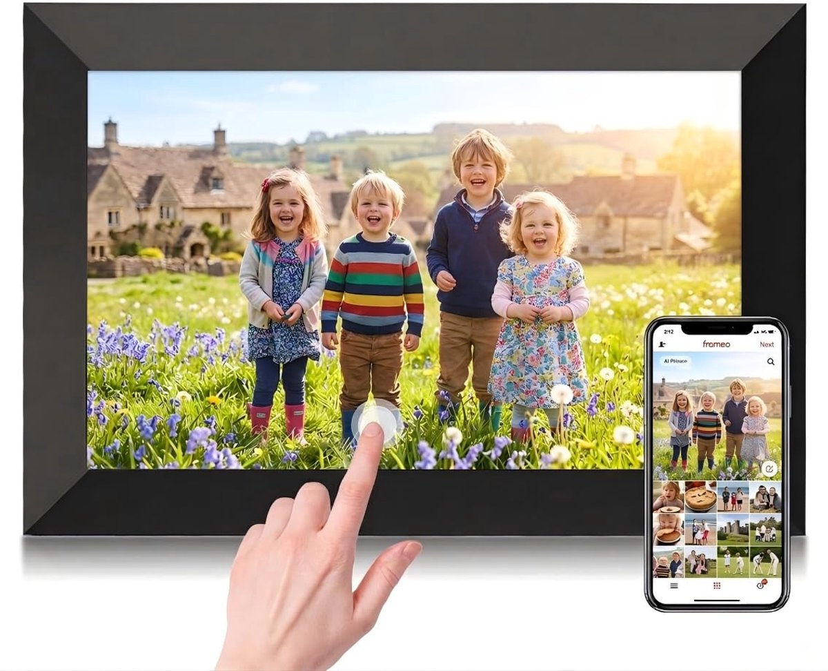 SnelShoppen - Digitale Fotolijst 10,1 Inch Wifi Slimme Fotolijst met IPS Aanraakscherm, 32 GB Opslag, Automatisch Draaien, Eenvoudige Installatie, Fra