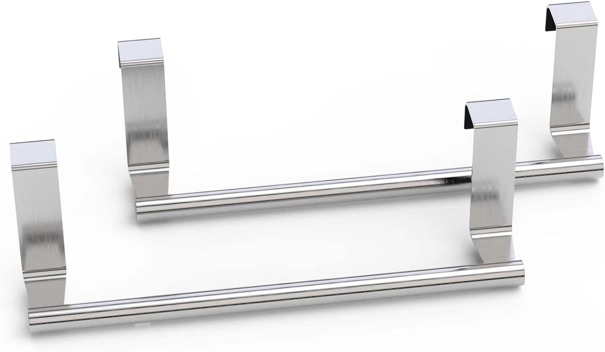 SnelShoppen - Keuken Handdoekhouder zonder Boren - Rvs Towel Holder voor Keukenkast Deuren - Ideaal voor Keuken, 2 Stuks