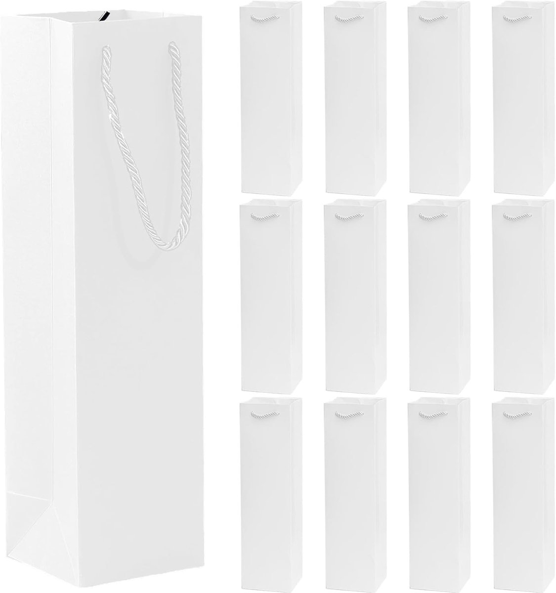 SnelShoppen - 12 Pack Witte Wijn Flessen Cadeau Tassen, Kraft Papier Wijn Tassen met Handvatten, Perfect voor Champagne, Whisky & Geschenken voor Fees