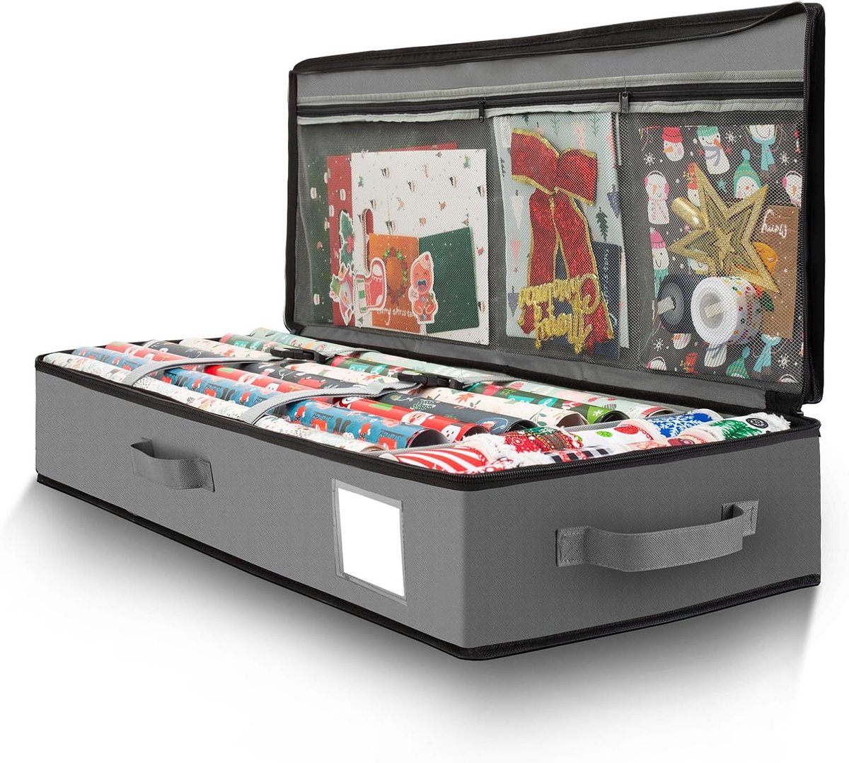 SnelShoppen - Geschenkpapier opslag opbergtas voor cadeaupapier - waterdicht 600D Oxford stof - inpakpapier rollen organizer met vakken 90 x 30 x 12 c