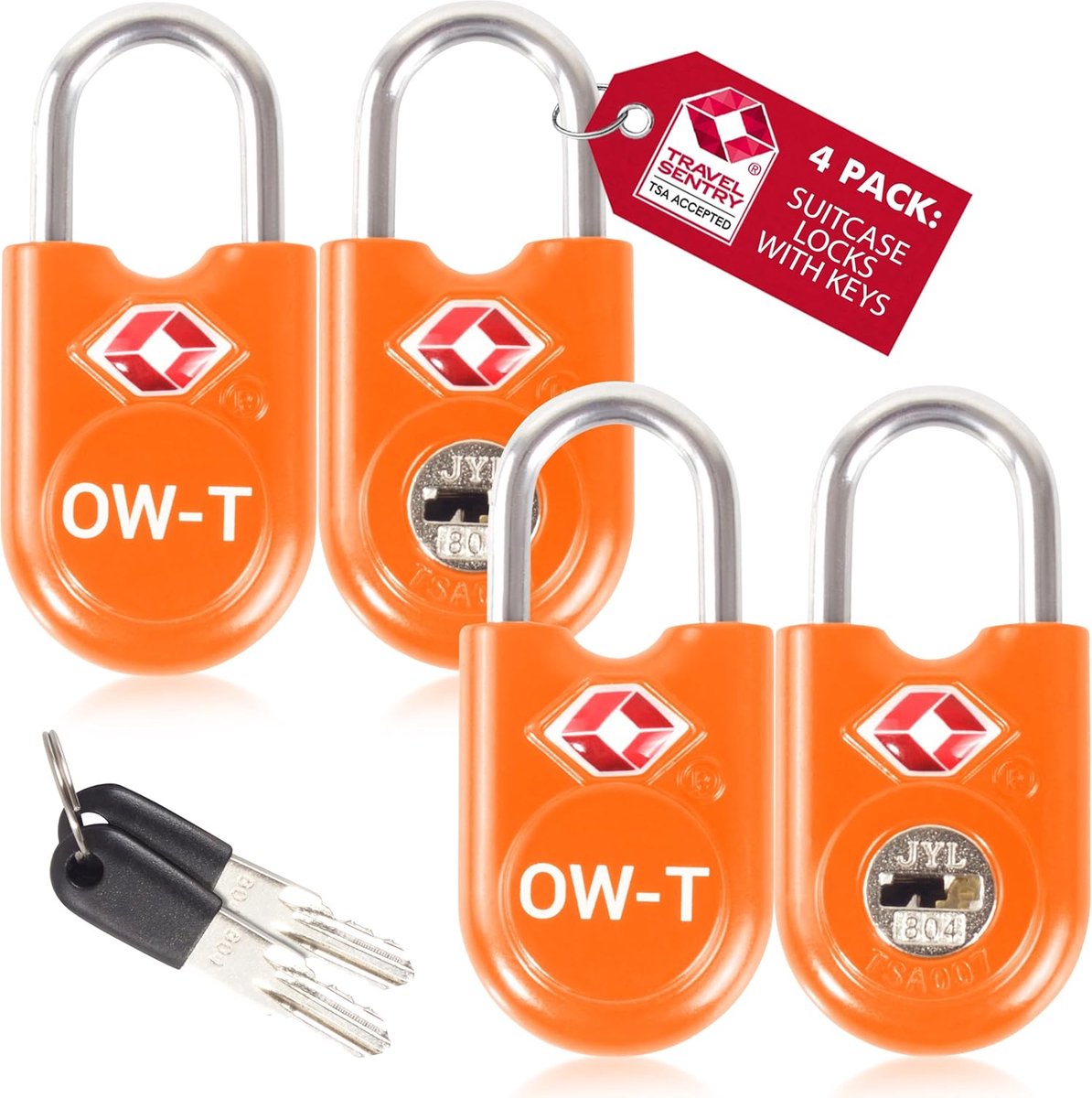 SnelShoppen - TSA Slot Hangslot met Sleutel, Kofferslot Luggage Lock Oranje 4 Stuks | Sleutelslot voor Koffer Rits, Bagage, Rugzak, Sporttas, Gereedsc