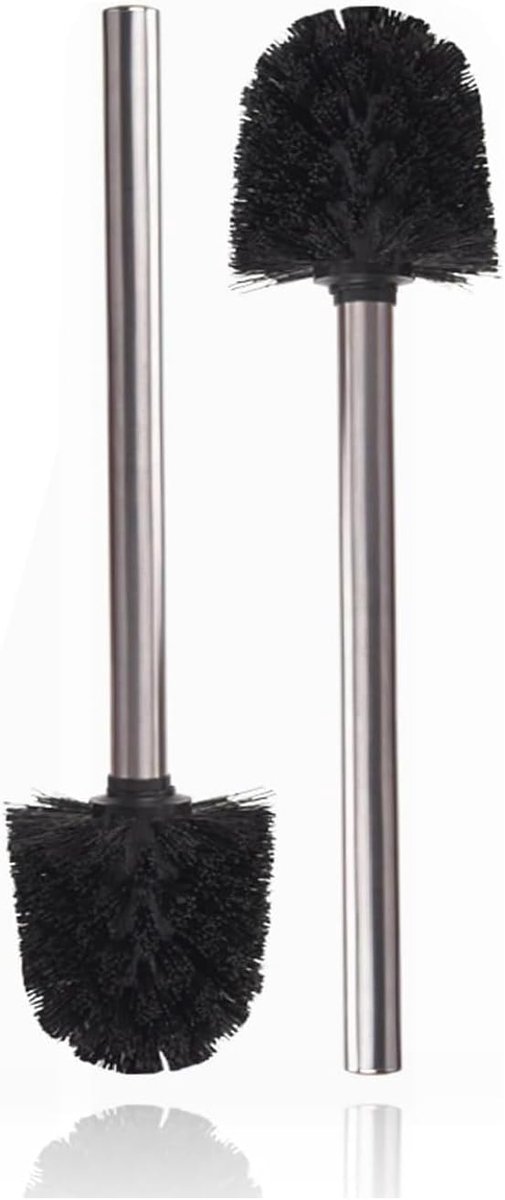 SnelShoppen - Set van 2 zwarte toiletborstels, roestvrijstalen toiletborstel met vervangbare kop (diameter 8 cm) voor badkamer en toilet