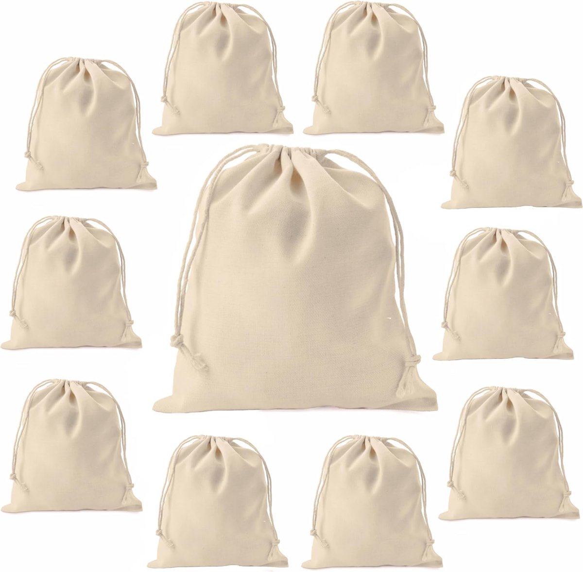 SnelShoppen - 10x Premium Katoenen Zakjes 25x30 cm, Oeko-Tex Gecertificeerd, Duurzaam Jute met Trekoord, Vouwbaar, Perfect voor Schilderen, Cadeauzakk
