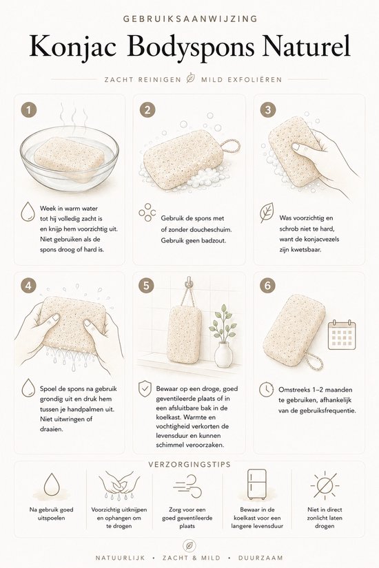Onsen Essence Konjac Spons Naturel - Japanse Douche Spons & Bad Spons - Milde Exfoliatie