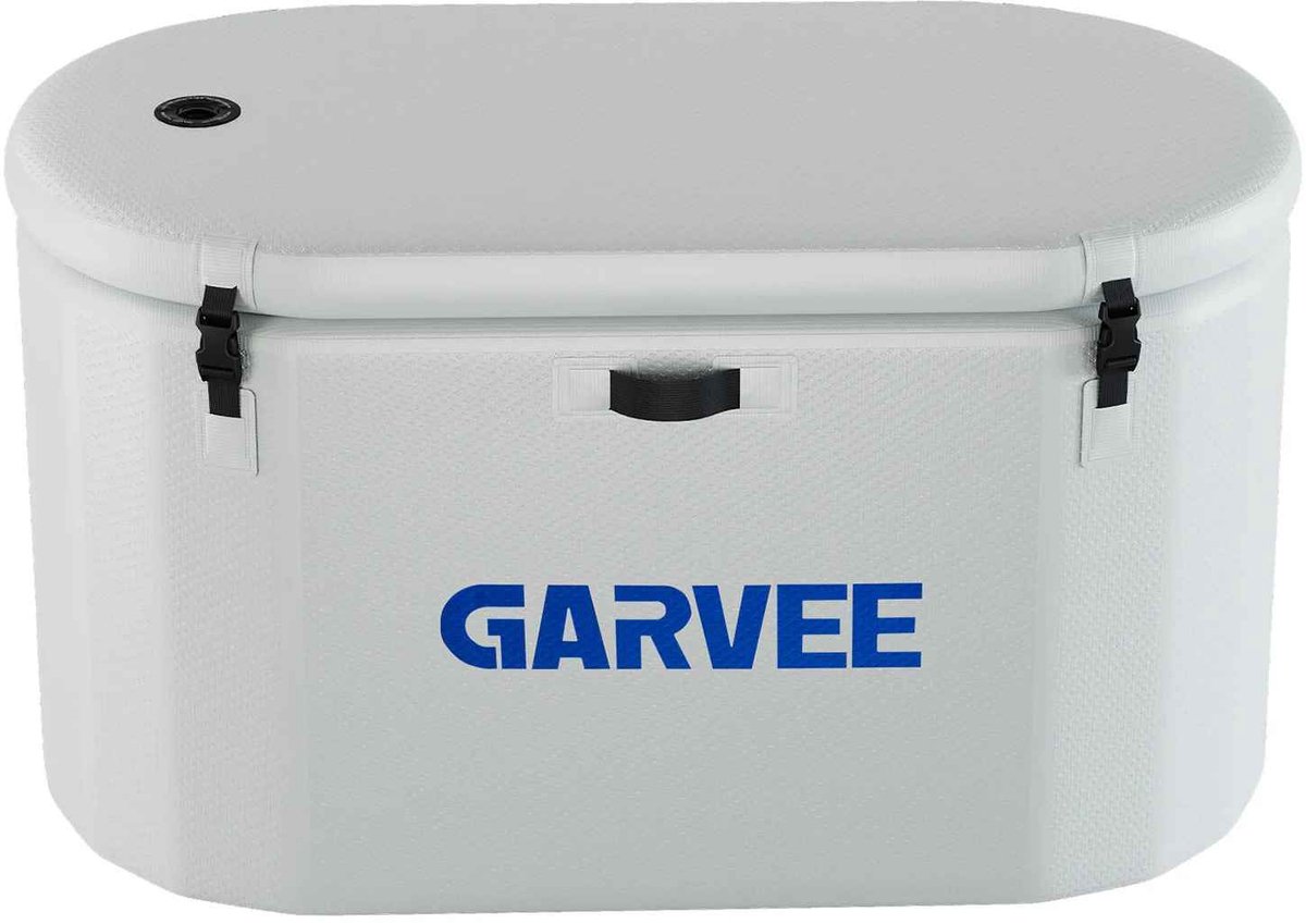 CORE Opblaasbaar IJsbad 940 Liter - Draagbare Koudewaterbad Kuip voor Sporters - Ice Bath voor Herstel en Koudewatertherapie - Inclusief Geïsoleerd Deksel - Compatibel met Waterkoelers - Opvouwbaar Herstelbad voor Binnen en Buiten - 150x80x75cm - Wit