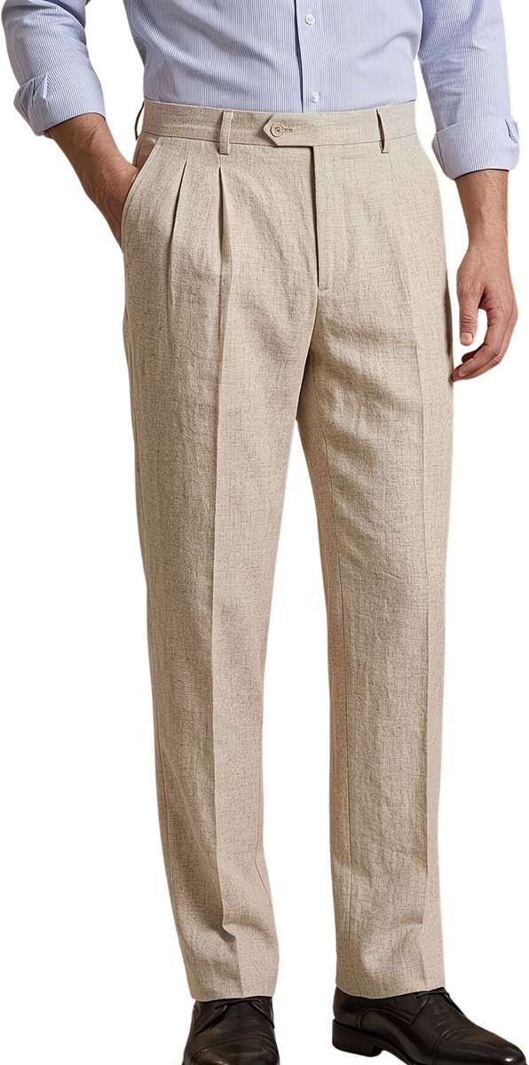 Currero Pantalon Heren Chino Regular Fit Golfbroek Nette Broek Elastische Tailleband Volwassenen Linnen
