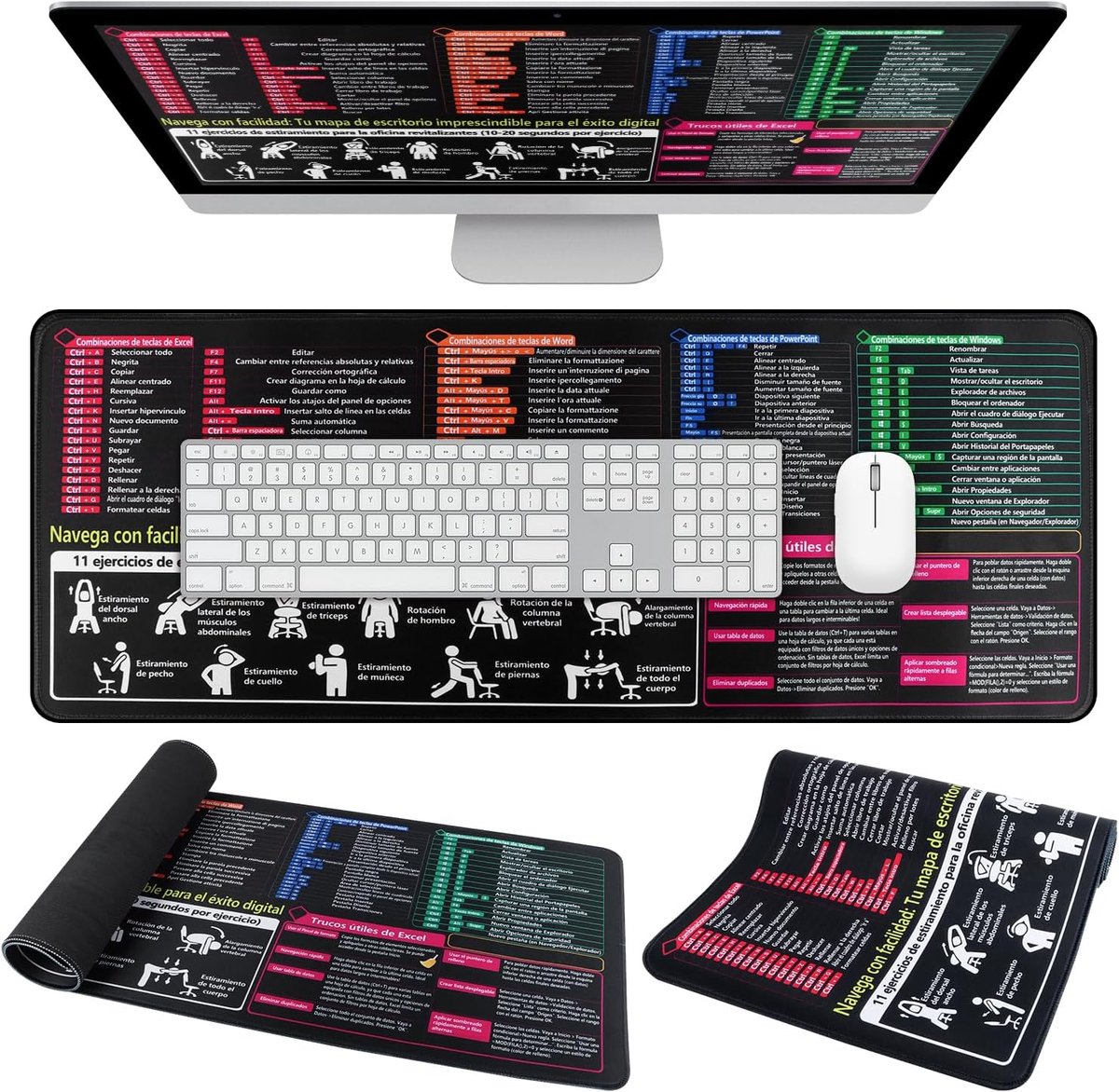 SnelShoppen - Excel Desk Pad Mouse Pad Spaans 60x30 cm, Tastenmeister Mouse Pad met Excel en Word Randen, Ideaal voor Computer, Laptop en Gaming