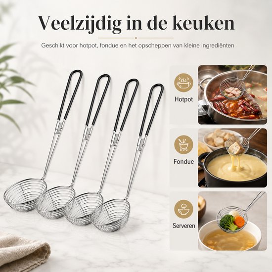Fondue Netjes - Hotpot Zeefjes - Chinese Fondue - Fondue mandjes - Fondue zeef - RVS - 27.5CM - 4 Stuks - Zwart — afbeelding 5
