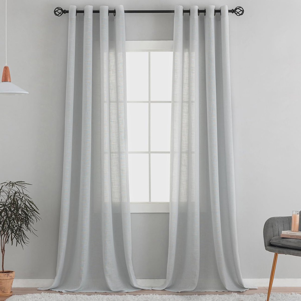 SnelShoppen - Lichtgrijze Linnen Gordijnen met Oogjes, 245x140 cm, Set van 2, Perfect voor Woonkamer, Slaapkamer, Lichtdoorlatend, Luxe Afwerking