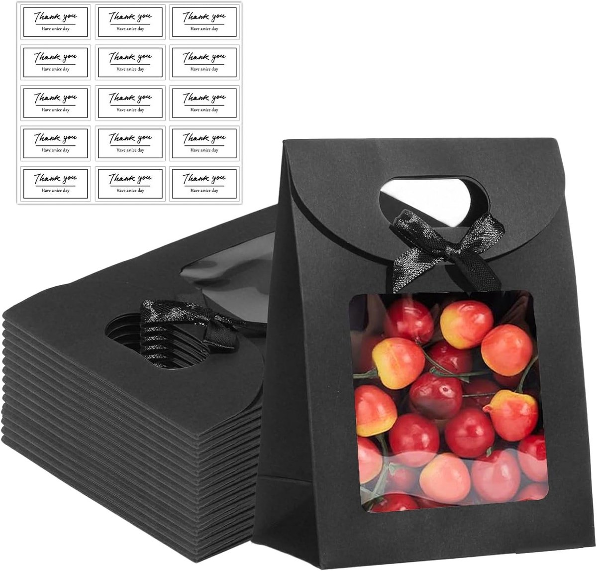 15 stuks cadeauzakjes met venster, 16 x 12 x 6 cm, papieren zakken met handgrepen voor snoep, chocolaatjes en geschenken